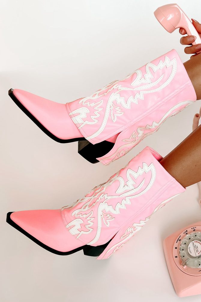 Esperanza Western Stitch Fold-Over Boots (Light Pink) · NanaMacs - Image 2