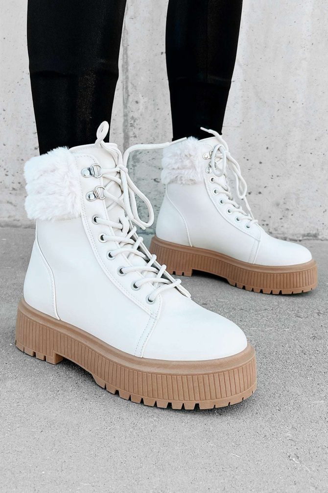 Queen Of The North Faux Fur Trimmed Combat Boots (Bone) · NanaMacs