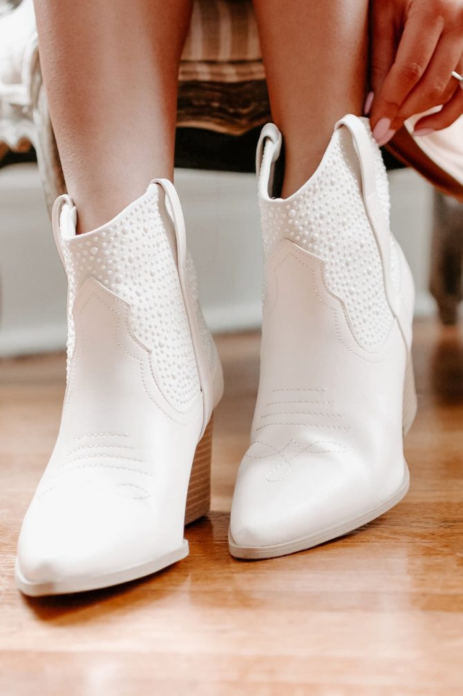 Cowboy Round-Up Pearl Embellished Western Bootie (Stone Crinkle) · NanaMacs - Image 3