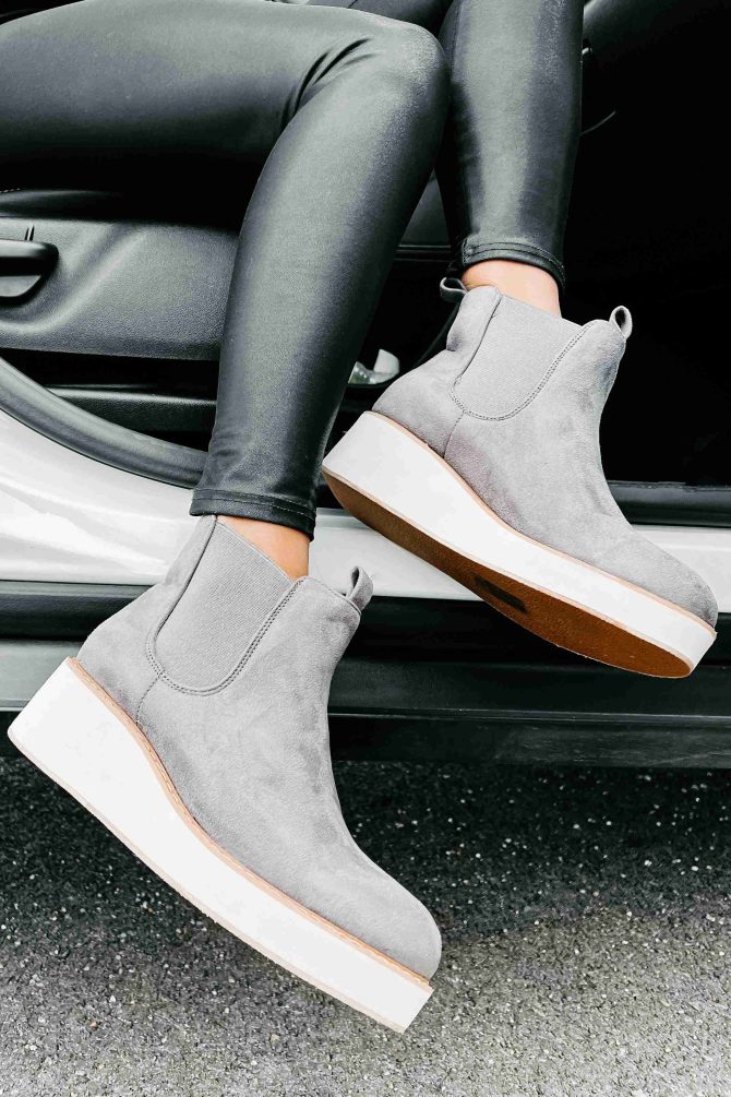 Danny Faux Suede Wedge Booties (Grey) · NanaMacs - Image 3