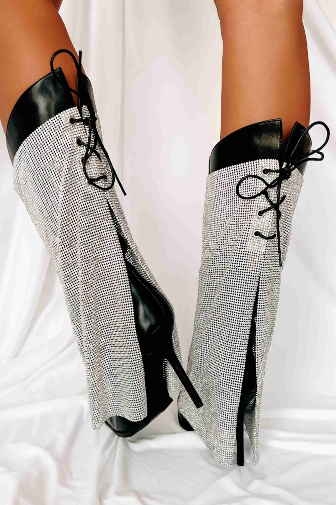 Watch Your Step Rhinestone Chainmail Boots (Black) · NanaMacs - Image 3