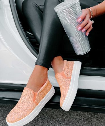 Starting My Journey Rafia Woven Slip-On Sneakers (Peach) · NanaMacs