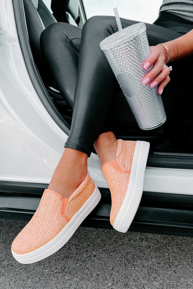 Starting My Journey Rafia Woven Slip-On Sneakers (Peach) · NanaMacs