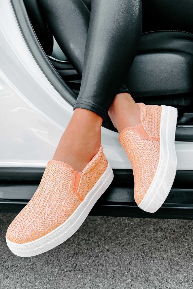 Starting My Journey Rafia Woven Slip-On Sneakers (Peach) · NanaMacs - Image 4