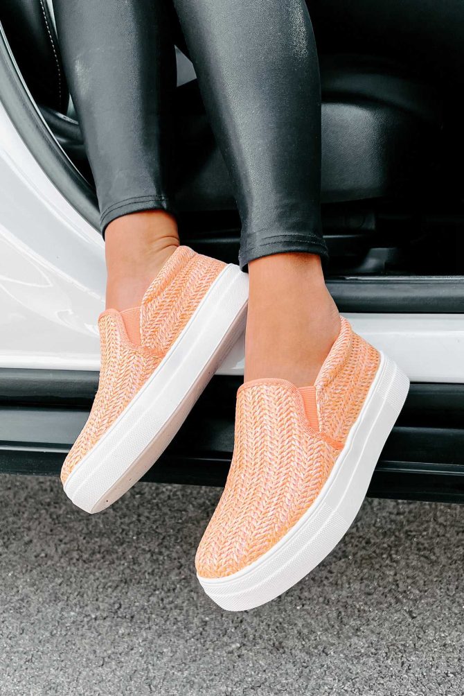 Starting My Journey Rafia Woven Slip-On Sneakers (Peach) · NanaMacs - Image 2