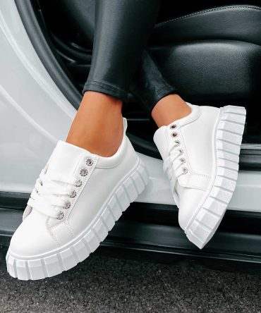 She's On Trend Chunky Lace-Up Sneakers (White) · NanaMacs