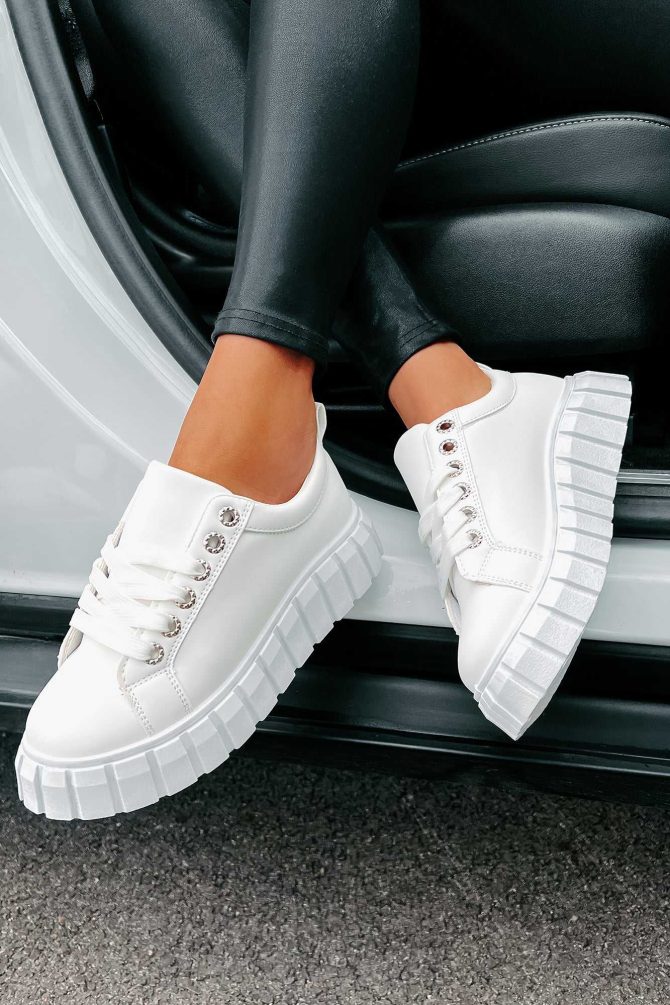 She's On Trend Chunky Lace-Up Sneakers (White) · NanaMacs