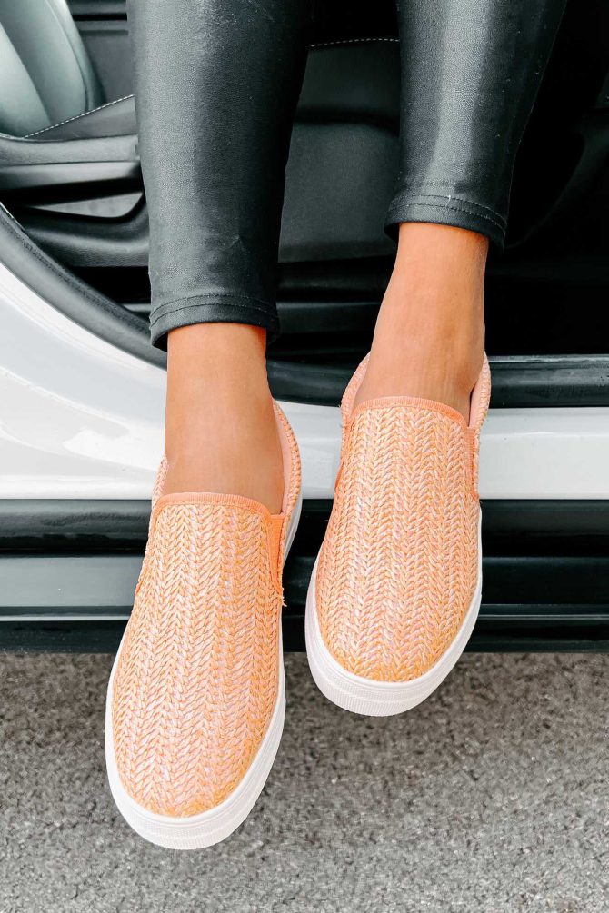 Starting My Journey Rafia Woven Slip-On Sneakers (Peach) · NanaMacs - Image 3