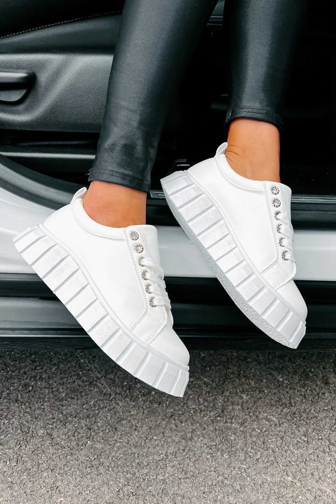 She's On Trend Chunky Lace-Up Sneakers (White) · NanaMacs - Image 2