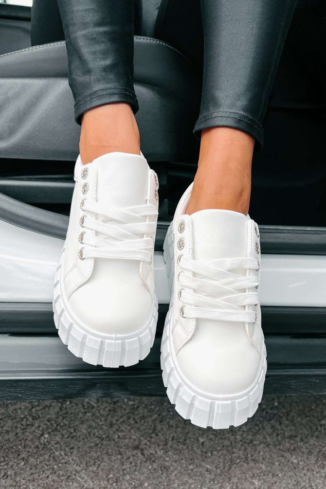 She's On Trend Chunky Lace-Up Sneakers (White) · NanaMacs - Image 3