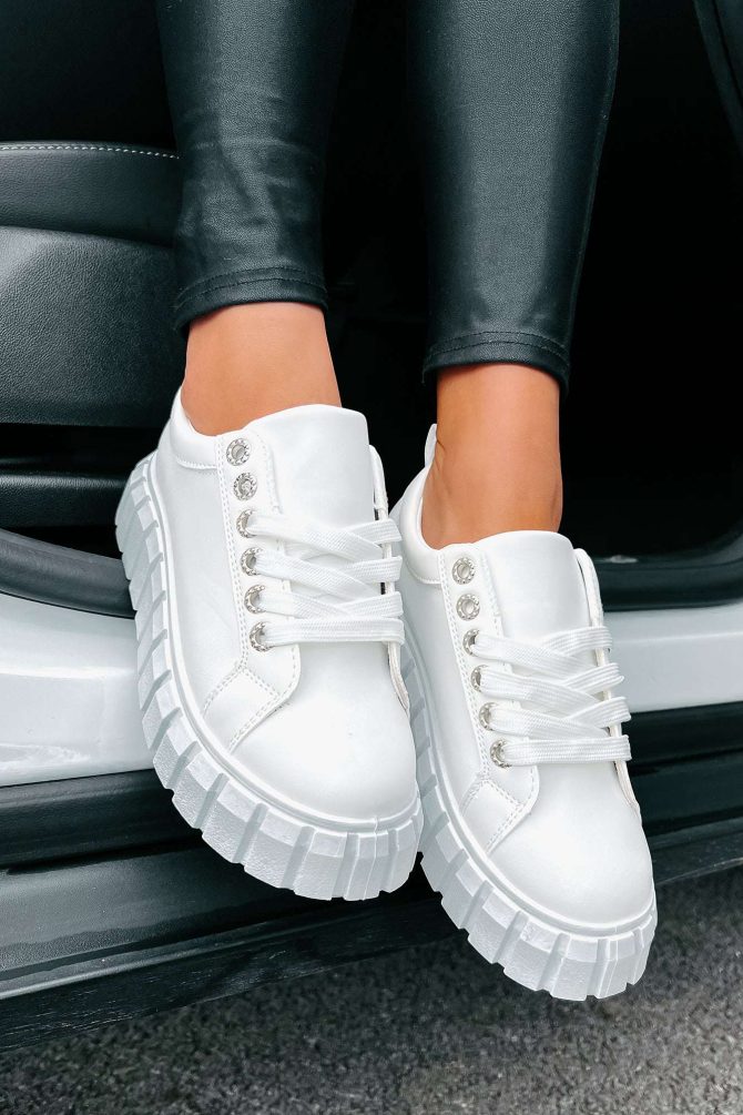 She's On Trend Chunky Lace-Up Sneakers (White) · NanaMacs - Image 4