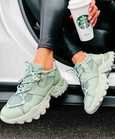 Kelia Chunky Double-Lace Sneakers (Green) · NanaMacs