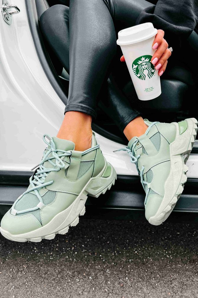 Kelia Chunky Double-Lace Sneakers (Green) · NanaMacs