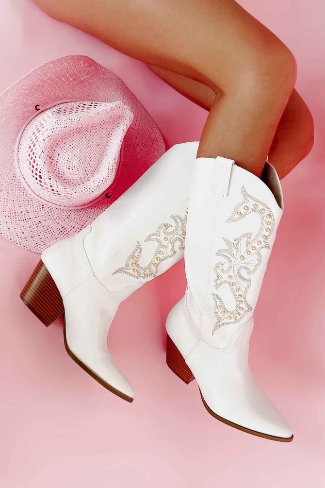 Cowboy Wrangler Pearl Embellished Western Boots (White) · NanaMacs - Image 2