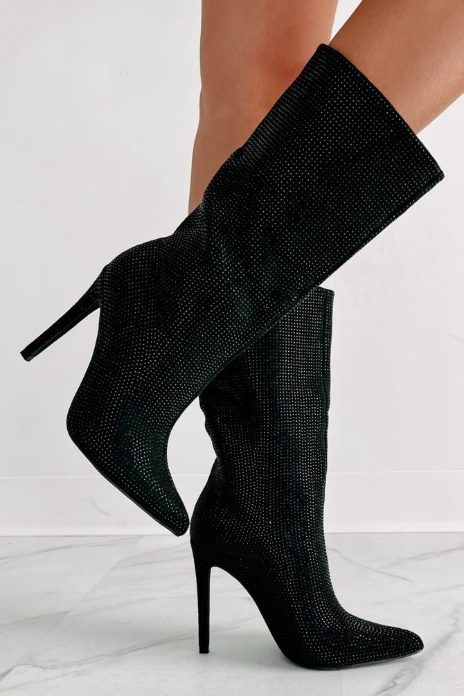 High Voltage Heeled Rhinestone Booties (Black) · NanaMacs