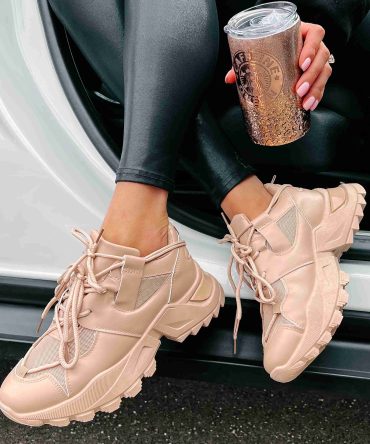 Kelia Chunky Double-Lace Sneakers (Nude) · NanaMacs