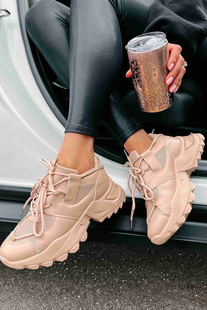 Kelia Chunky Double-Lace Sneakers (Nude) · NanaMacs