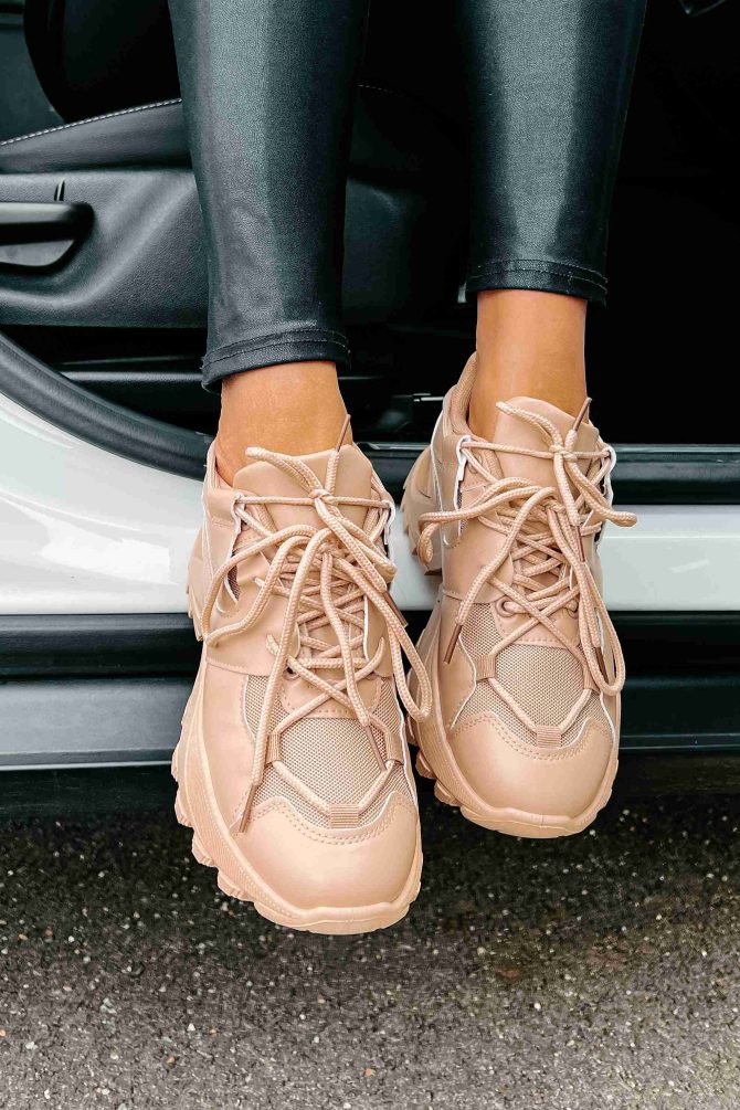 Kelia Chunky Double-Lace Sneakers (Nude) · NanaMacs - Image 2