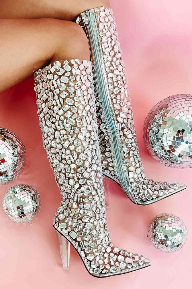 Full Transparency Chunky Rhinestone Boots (Silver/Clear) · NanaMacs - Image 3