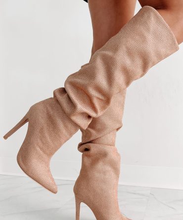 Shock & Awe Slouchy Rhinestone Boots (Beige) · NanaMacs