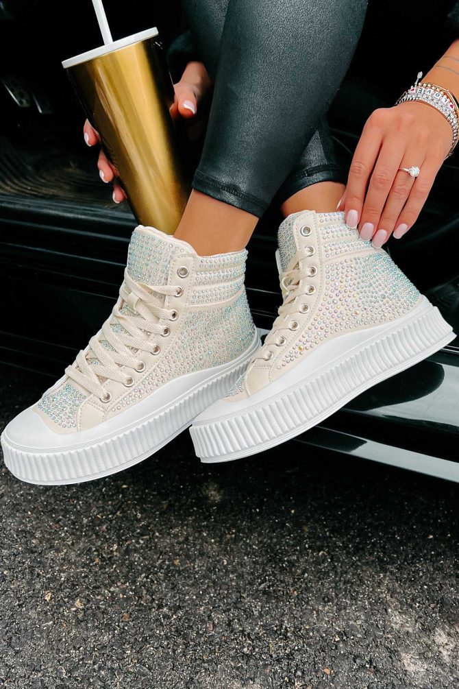 The World's My Playground Rhinestone High Top Sneakers (Beige) · NanaMacs - Image 4