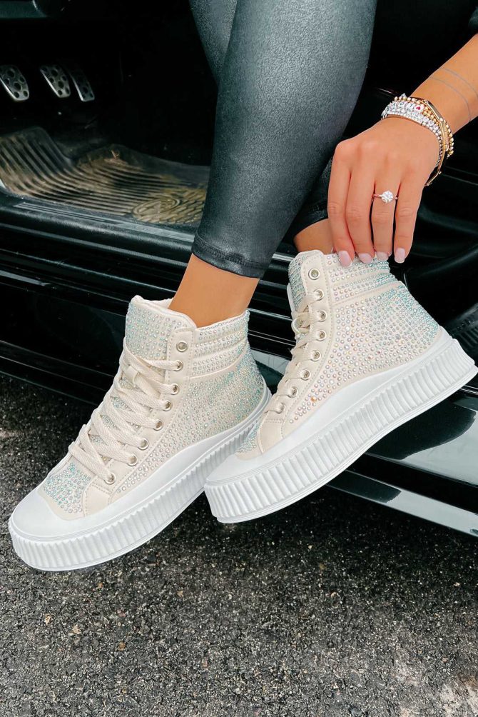 The World's My Playground Rhinestone High Top Sneakers (Beige) · NanaMacs - Image 3
