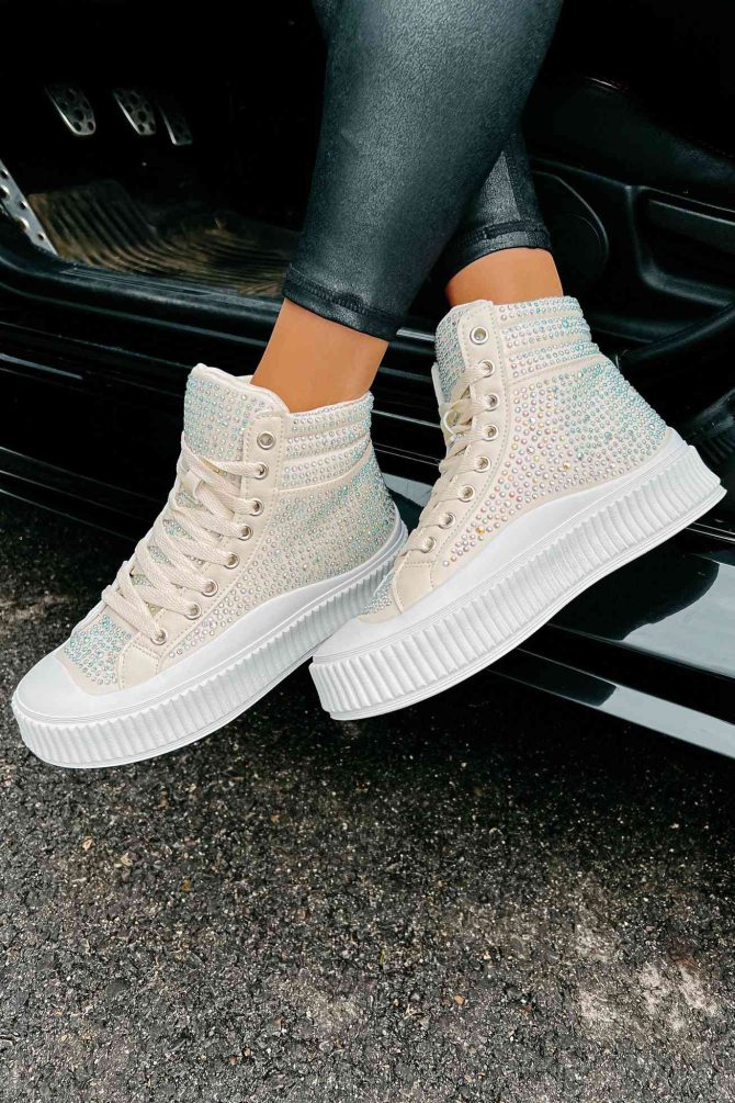 The World's My Playground Rhinestone High Top Sneakers (Beige) · NanaMacs