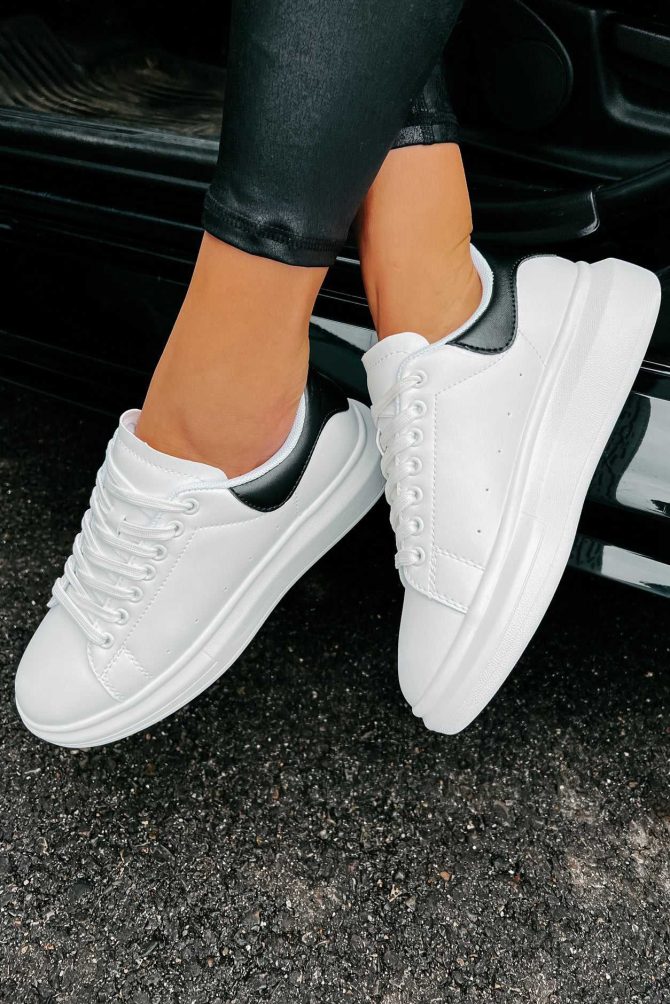 Sidewalk Strut Platform Sneaker (White/Black) · NanaMacs