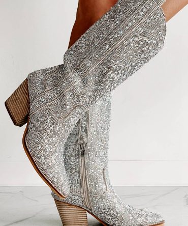 Country Queen Rhinestone Cowboy Boots (Silver Rhinestone) · NanaMacs