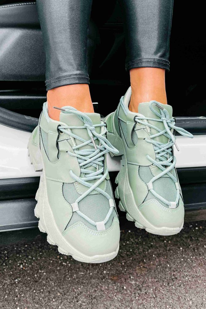 Kelia Chunky Double-Lace Sneakers (Green) · NanaMacs - Image 2