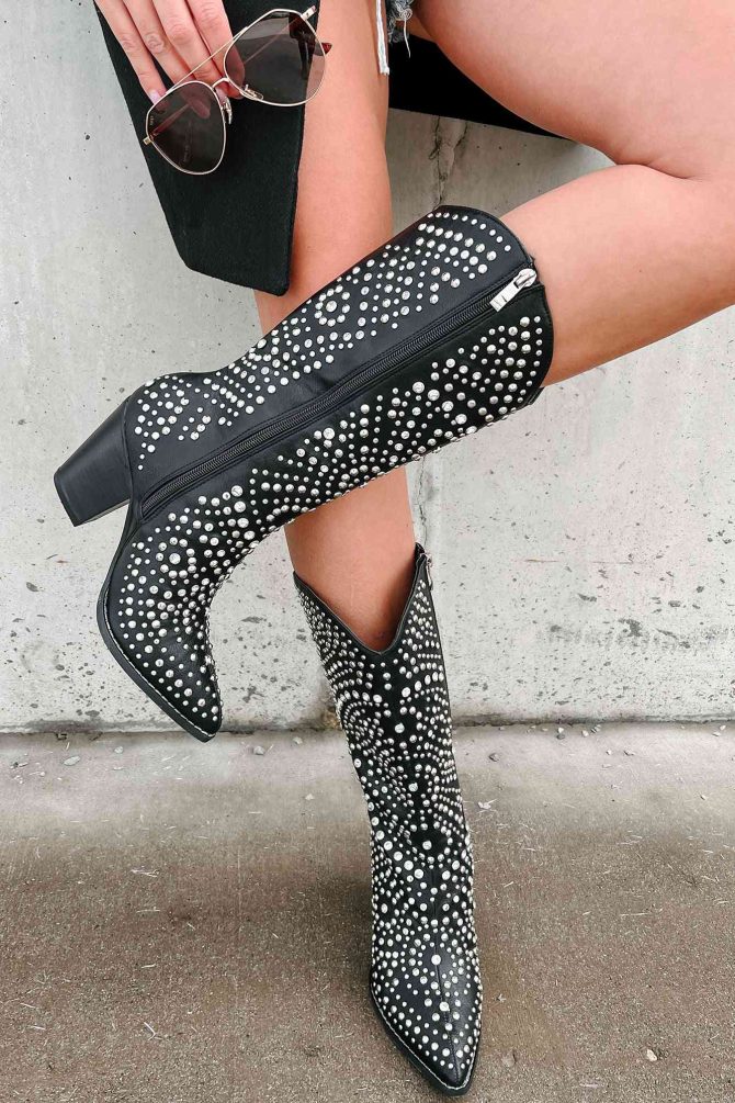 Country Soul Rhinestone/Studded Western Boots (Black) · NanaMacs - Image 2