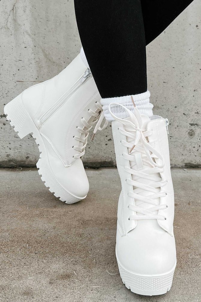 Time To Hustle Lace-Up Platform Booties (White) · NanaMacs - Image 3