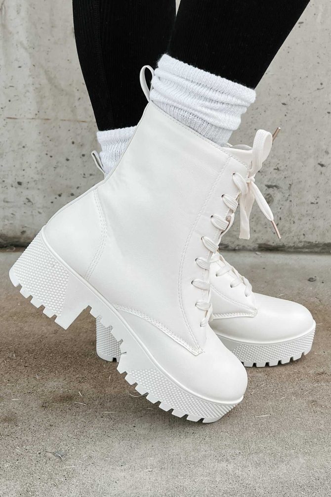 Time To Hustle Lace-Up Platform Booties (White) · NanaMacs - Image 4