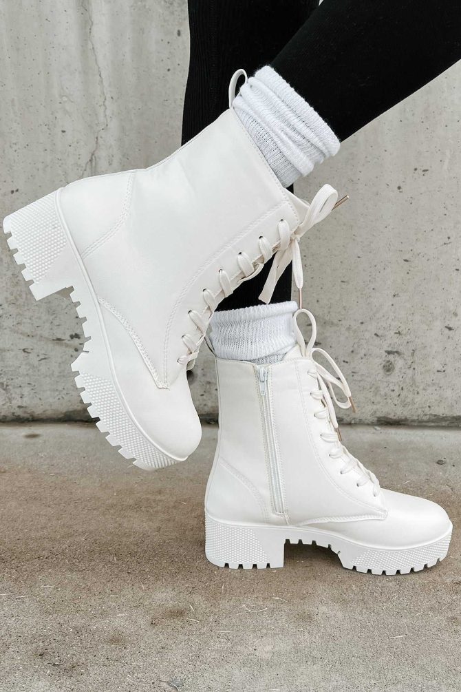 Time To Hustle Lace-Up Platform Booties (White) · NanaMacs - Image 2