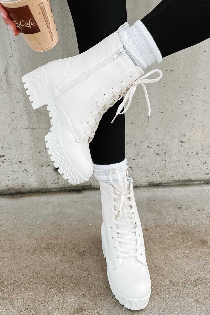 Time To Hustle Lace-Up Platform Booties (White) · NanaMacs