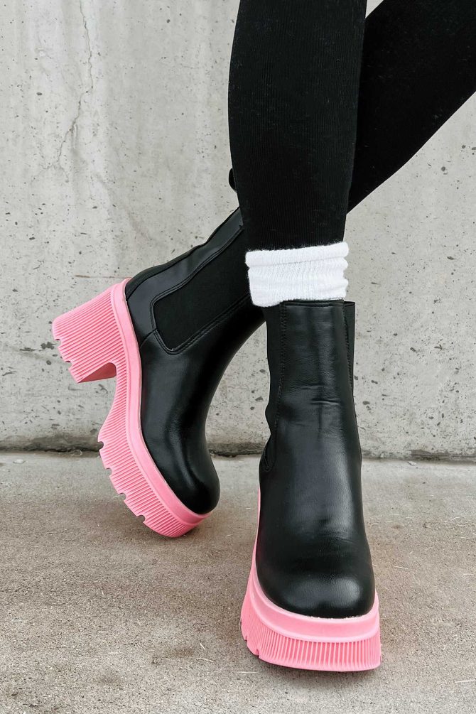 Can't Miss Me Lug Sole Chelsea Platform Boots (Black/Pink) · NanaMacs - Image 4