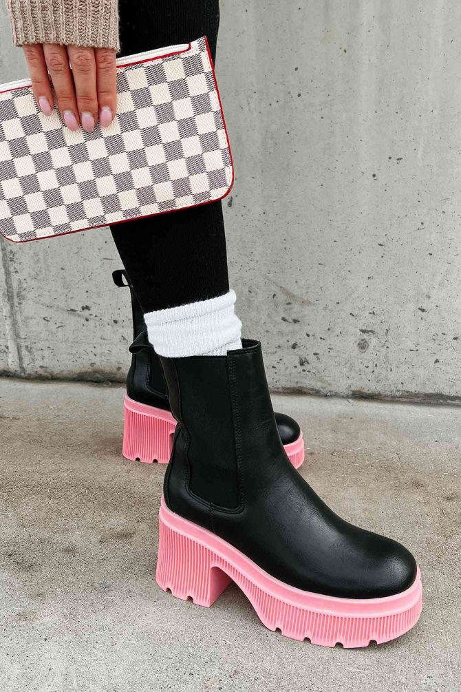 Can't Miss Me Lug Sole Chelsea Platform Boots (Black/Pink) · NanaMacs - Image 3