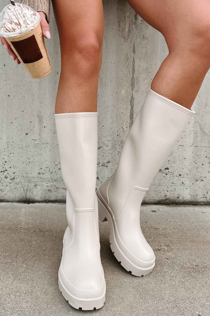 Stepping In Puddles Rubber Rain Boots (Ivory) · NanaMacs - Image 3