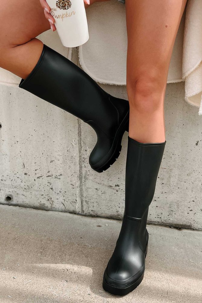 Stepping In Puddles Rubber Rain Boots (Black) · NanaMacs - Image 2